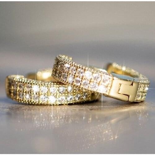 ROLILASON 14K micro inlaid Zircon hoop Earrings popular exaggerated hoop Earrings JE1235