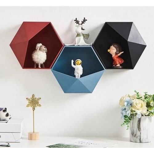 Hexagon Bathroom Storage Home Decoration Wall Hanging Shelf Room Decoration DIY Creative Combination Free Drilling Geometric