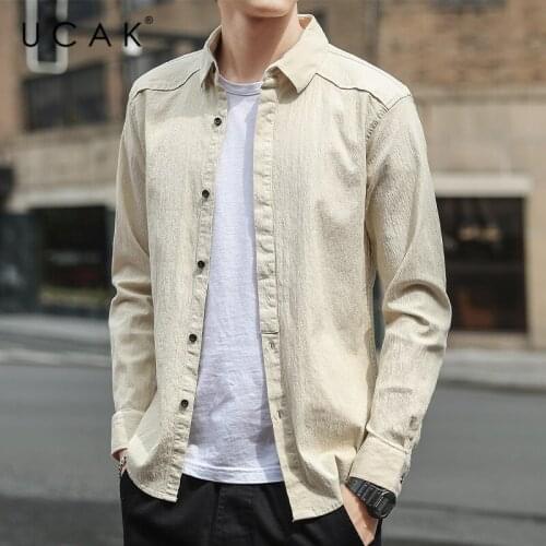 UCAK Brand Streetwear Style Shirts Mens Clothing Long Sleeve Cotton Shirt Homme Autumn Spring Casual Solid Color Clothes U6092
