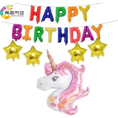 Fashion Unicorn balloons Kids Pink Purple Cartoon Unicorn Balloons Unicorn Party Supplies Happy Birthday Party Decorations