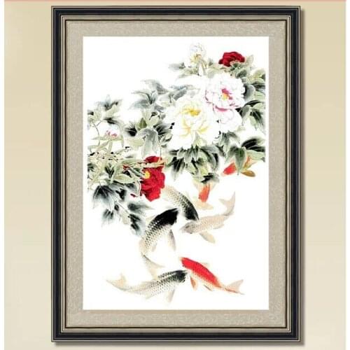 Embroidery Package Best Quality Cross Stitch Kits Unopen New Luxurious Lotus Flower More Fortune Fish 170cmX115cm Free Shipping