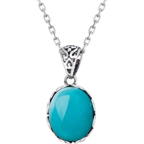 Antique Jewelry Natural Amazonite Pendant 9*11MM- Handmade Silver Locket-Sterling Silver 925-Oval Shape Necklet-Gift for Lovers