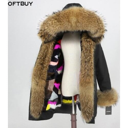 OFTBUY Waterproof Long Parka Natural Raccoon Fur Collar Hood Real Mink Fur Liner Coat Winter Jacket Women Outerwear Detachable
