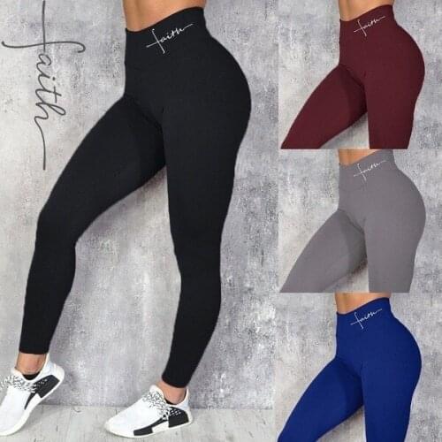 Women Sports Leggings Push Up Letter Print Stretch Leggings High Waist Plus Size Gym Workout Leggings