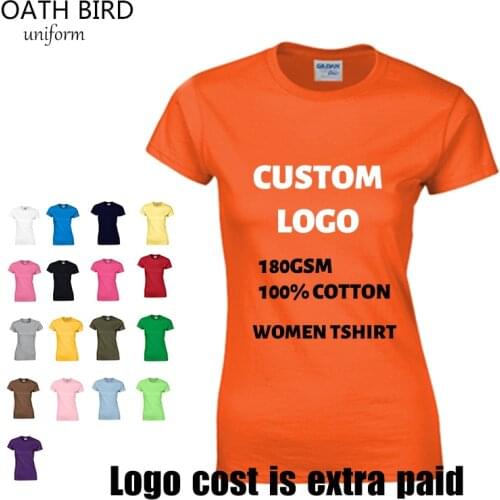 100% Cotton O Neck Casual Tshirt Women Print Embroidered Blank Plain T-shirt Custom