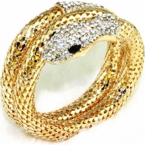 2016 New Arrival Vintage Punk Rhinestone Curved Stretch Cuff Bracelets & Bangles Retro Snake Bracelet For Women Classic Jewelry