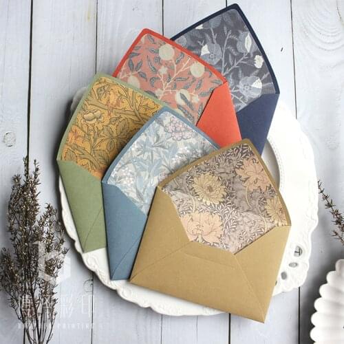 5pcs/pack Luxury Original Design Retro Flower Envelopes with Lining European Style Envelope For Card Scrapbooking Gift