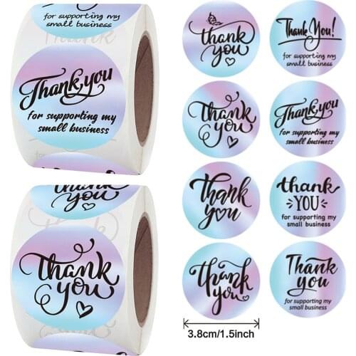 500pcs/roll 3.8cm Rainbow Laser Thank You Stickers Small Shop Gift Packaging Decorative Envelopes Labels Stationary Supplies