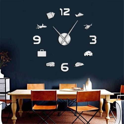 Trade Business trip 3D DIY stricker Decor Clock Large Mirror Effect Clock Travel transportation Office Decoration Wall Clock