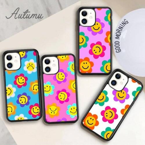 Smiley Flowers Phone Case for iPhone 11 12 Pro Max mini X XR XS SE 2020 5 6S 7 8 Plus Samsung Galaxy S8 S9 S10 Cover shell