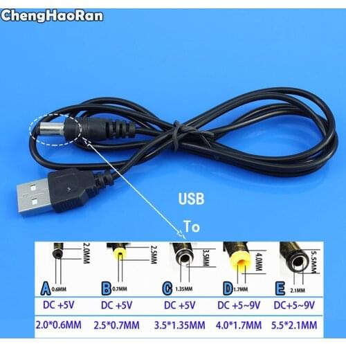 ChengHaoRan 1PCS USB Port to 2.0*0.6mm 2.5*0.7mm 3.5*1.35mm 4.0*1.7mm 5.5*2.1mm 5V DC Barrel Jack Power Cable Connector