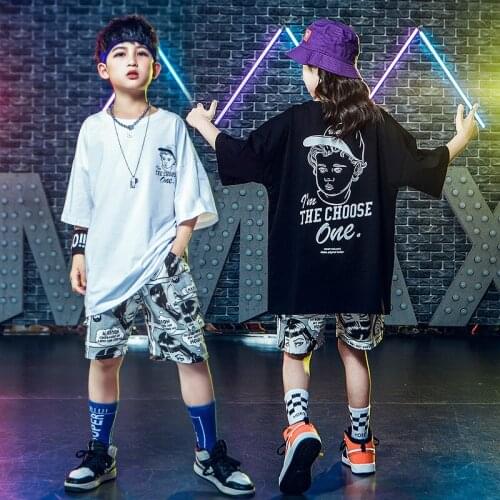 Kid Hip Hop Clothing White Graphic Tee Oversized T Shirt Top Cartoon Cargo Summer Shorts for Girl Boy Dance Costume Set Clothes