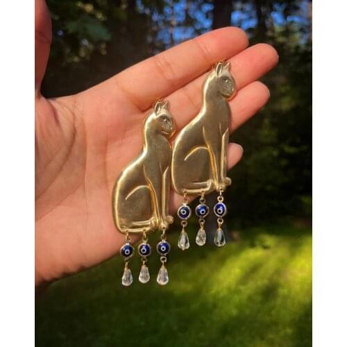 Handmade Cat Evil Eye Jewelry Statement Earrings Everyday/gift for Her
