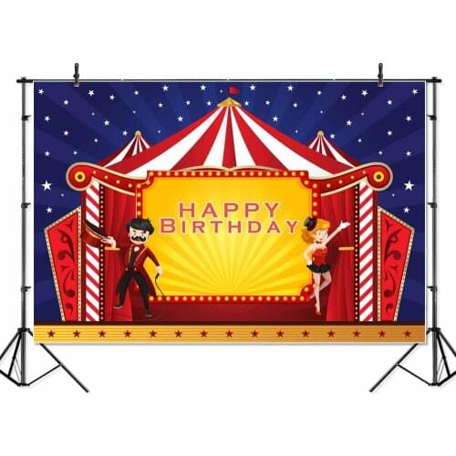 Thin vinyl happy birthday circus party baby children Banner Backgrounds Printed Professional Indoor Photographic studio Backdrop