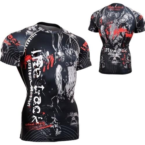 TIME SKULL Running/Training/Cycling/MMA Shirt with Complete Graphic Compression Base Layer Bodybuilding Gym Fitness Tops Tights
