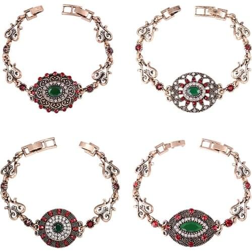 Glamour Turkish Womens Bracelet Antique Gold Crystal Bracelet Bohemian Ethnic Wedding Bride Vintage Jewelry