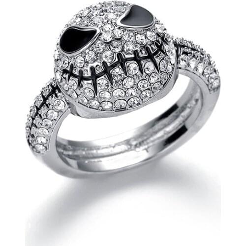 Gothic Punk Crystal Skull Silver Color Finger Rings Before Christmas Cosplay Prop Costume Accessory Gift For Women Party