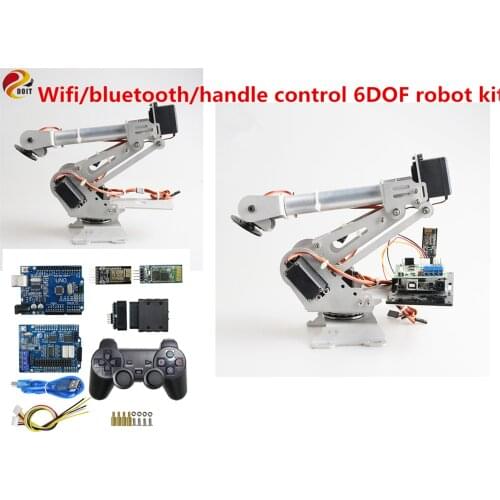 SZDOIT Wifi/Bluetooth/Handle Control Suite+ Metal 6-Axis Robot Arm Kit 6DOF RC Robotic Platform with 6pcs Servos DIY for Arduino