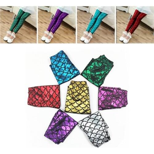 Mermaid Scale Printing Summer Autumn Kids Baby Girls Leggings Girls Colorful Shiny Scale Pants Slim Trousers Childrens Leggings