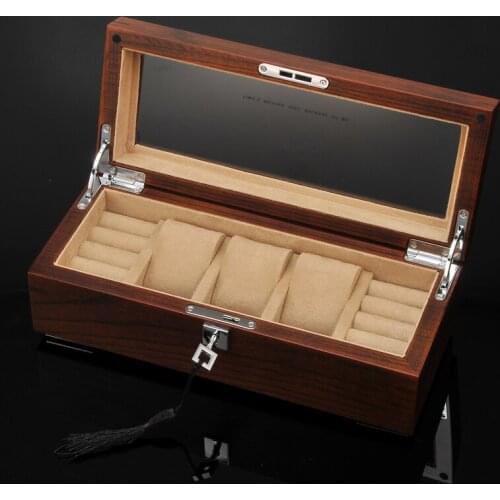 Multifunctional Elm Wood Jewelry Box Luxury Household 3-Slots Wood Watch box Jewelry Storage Box Earrings Ring Gift Storage Box