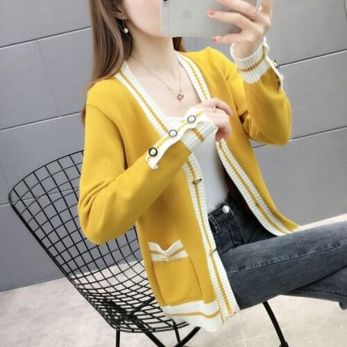 Fashion Women Autumn Cardigan With Button Warm V-Neck Fall Knitted Open Stitch Ladies High Quality Knit Female Sweater Knitwear