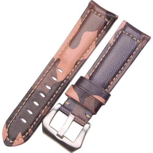 Men Camouflage 22 24 26mm Watch Band strap Genuine Leather Watchbands Belt Pin Buckle For Panerai