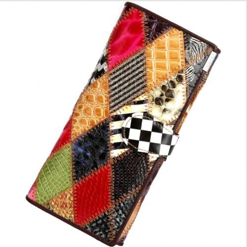 2020 New women wallet high quality patent leather long money clutch bag Fashion cow skin plaid flower Lady hasp Purse