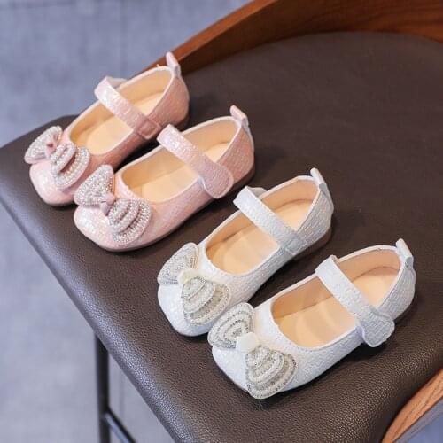 1-6 Year ChildrenS Fashion Rhinestone Bow Leather Shoes Princess Party Flat Shoes For Elegant Baby Girls Spring Kids Dress Shoe
