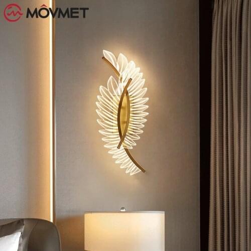 Bedside Lamp Leaves Tree Leaf Bedroom Creative Light Luxury Acrylic Gold CopperFor Living Room Corridor Stairs LED Wall Light