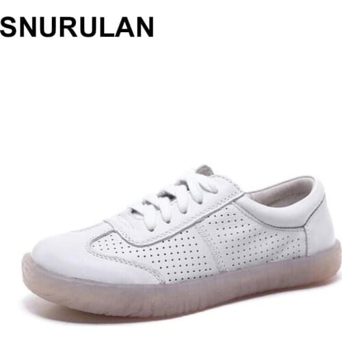 SNURULAN New 2019 spring womens sneakers; soft comfortable shoes made of genuine leather with flat soles; womens sandals
