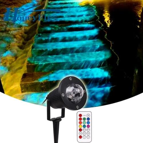 HoneyFly LED Water Ripple Projection Lamp Dynamic Flame Landscape Projector Light Remote Control IP65 Outdoor Lawn Lamp