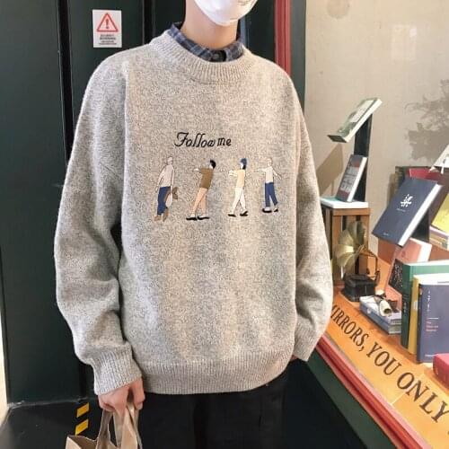 Round neck sweater Autumn Winter fashion men Character pattern loose pullover New Couple warm Knitted sweater Tops Free shipping