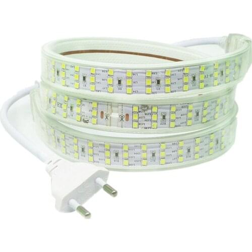 Three Row Strip Flexible LED Waterproof Light 2835 220V 276leds/m With Power plug Warm White Festival Decoration Light