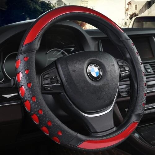Carbon Fiber Cowhide Car Steering Wheel Cover 38CM Non-slip Wear-resistant Sweat Absorbing Fashion Sports Steering Wheel Cover