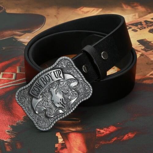 Western cowboy zinc alloy horseback retro flower men and women belt buckle couple leather belt