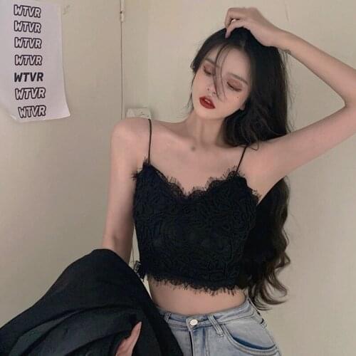 Summer Lace Straps Casual Short Camisole Women Solid Color Sexy Streetwear Halter Sleeveless Tops