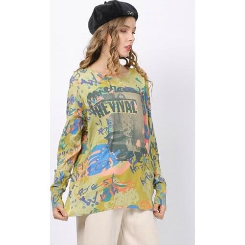 Letter Print Sweaters Womens Tops Fall Spring O-neck Mid-length Digital Print Plus Size Pullover Outerwear Pull Female TA6319
