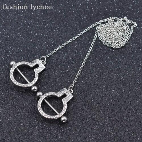 Fashion lychee Creative Handcuff Long Dangle Chain Nipple Ring Bar Barbell Piercing Women Body Jewelry Accessories
