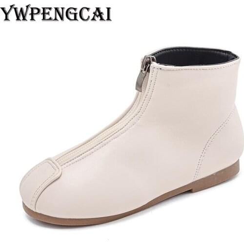 YWPENGCAI Winter Girls Warm Fur Lined Ankle Boots Front Zipper PU Leather Boots Size 21-36