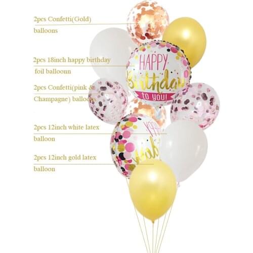 10psc Happy Birthday Party Anniversary foil balloons Globos wedding celebration decorations Champagne gold Confetti balloons