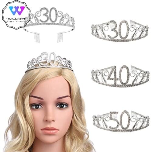 30th 40th 50th Birthday Party Decorations Adult Crystal Rhinestone Tiara Princess Crown Hairbands Accessories Party Decoration