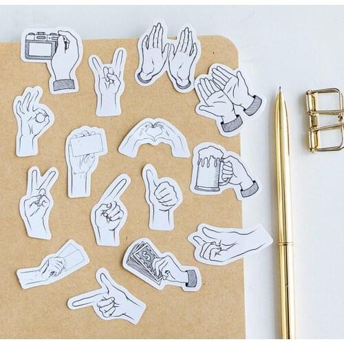 46sheet/pc White and Black Gesture Paper Stickers Decoration Kawaii Stationery Tag Gifts DIY Journal Scrapbooking Label Sticker