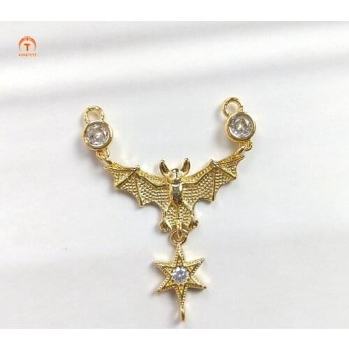 5pcs Bat pendant Gold Double Buckle Connector Bat Pendant Brass Charm Pendant Necklaces For Women Halloween Gift Jewelry Making