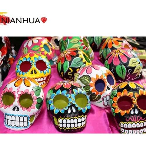 5D Diamond Painting Colorful Skull Flower Painted Mosaic Mural Art Square Round Photo Embroidery DIY Set Gift Home