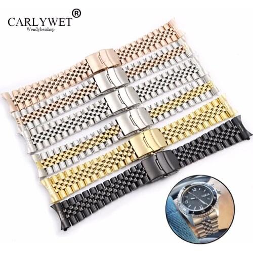 CARLYWET Wholesale 19 20 22mm Hollow Curved End Solid Screw Links Replacement Jubilee Bracelet Watch Band Strap For Dayjust