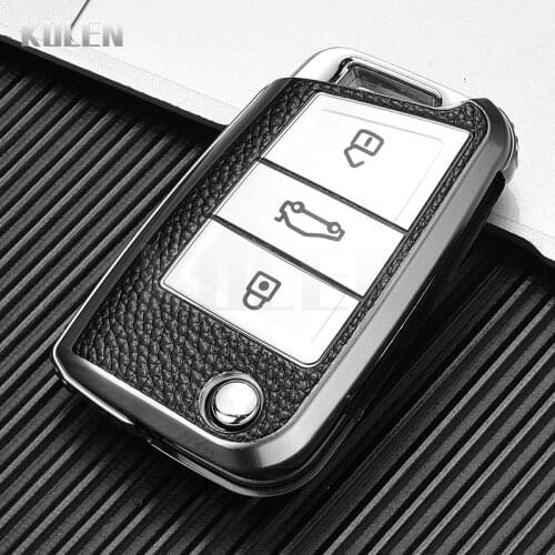 TPU Leather Type Car Key Case Cover Fob For VW Volkswagen Golf MK7 Tiguan For Seat Ateca Leon FR Ibiza For Skoda Octavia Kodiaq