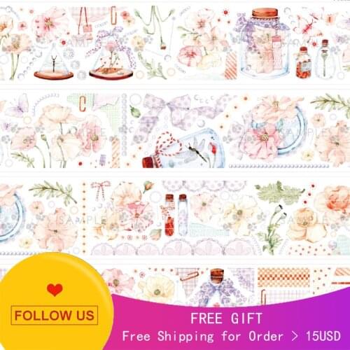1 Loop Panstudio Decorative Washi Tape Sample Moon Flower Release Paper Plant Flower Bottle