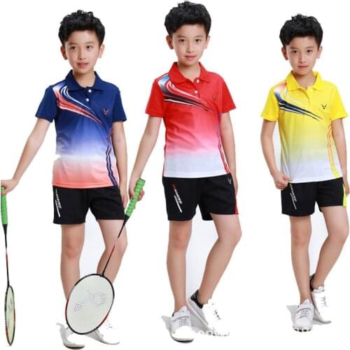 Kids Tennis shirts + shorts clothes Running badminton Short sleeves t-shirt suit Children badminton Jersey 3862