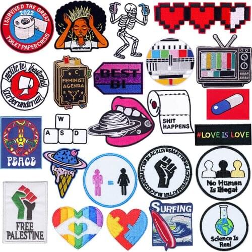 DIY Fusible Patterned Patch For Clothes Iron On Embroidered Patches On Clothes Book TV Gay Stripes For Jackets Jeans Badges