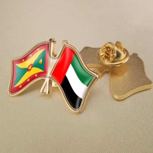 Grenada and United Arab Emirates Crossed Double Friendship Flags Lapel Pins Brooch Badges